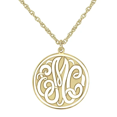 Personalized 14K Gold Over Silver 20mm Monogram Round Pendant Necklace