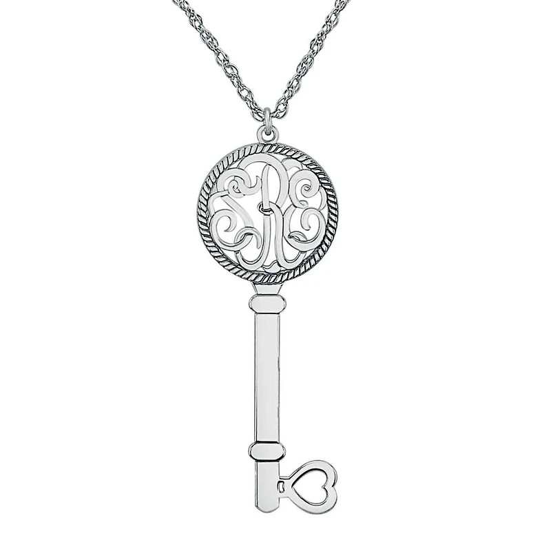 Personalized Sterling Silver Monogram Key Pendant Necklace