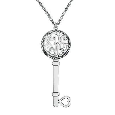 Personalized Sterling Silver Monogram Key Pendant Necklace