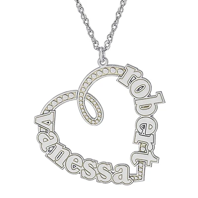 Personalized Sterling Silver Couple's Name Heart Pendant Necklace