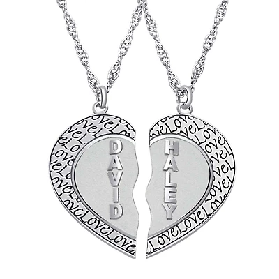 Personalized 14K Gold Over Silver Couple's Name Heart Pendant Necklaces