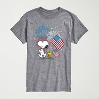 Mens Crew Neck Short Sleeve Regular Fit Peanuts Snoopy Big and Tall Graphic T-Shirt