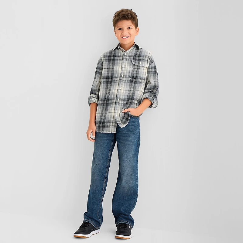 Thereabouts Little & Big Kid Boys Long Sleeve Regular Fit Flannel Shirt