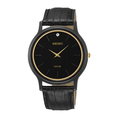 Seiko Mens Black Leather Strap Watch Sup875