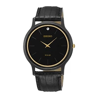 Seiko Mens Black Leather Strap Watch Sup875