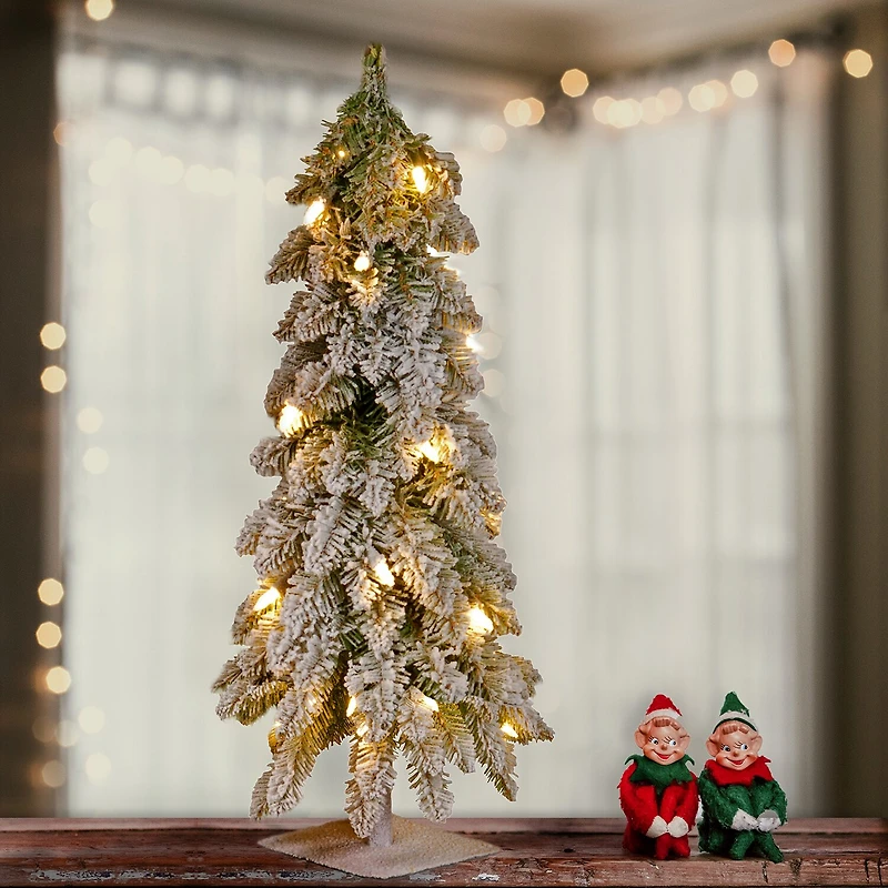 National Tree Co. Snowy Downswept 2 Foot Pre-Lit Flocked Christmas Tree