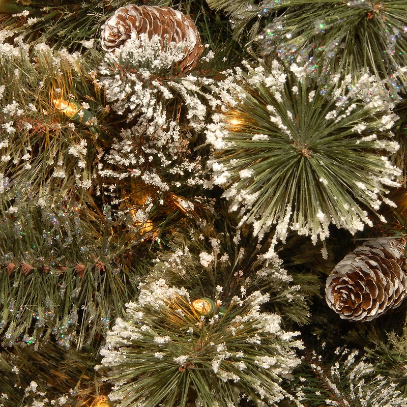 National Tree Co. Glittery Bristle Pine 3 Foot Pre-Lit Flocked Pine Christmas Tree