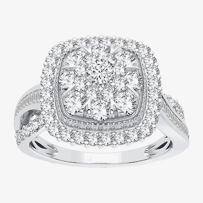 Womens CT. T.W. Natural White Diamond 10K Gold Cushion Side Stone Halo Engagement Ring