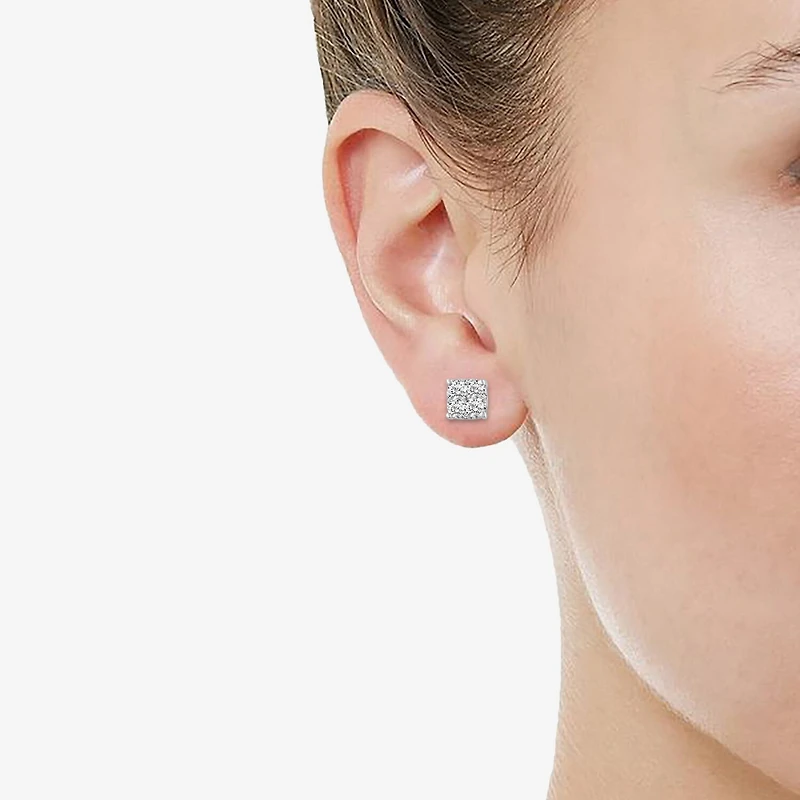 1 CT. T.W. Natural White Diamond Sterling Silver 6.1mm Stud Earrings