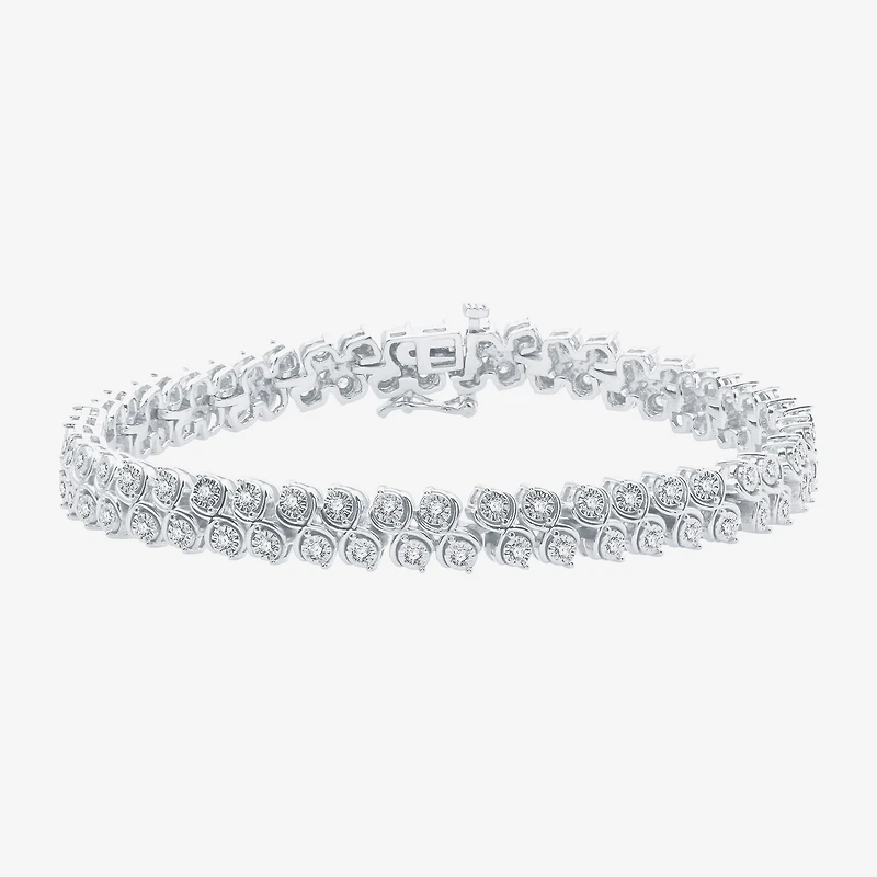 (H-I / I1) Womens 1 CT. T.W. Lab Grown White Diamond Sterling Silver 7.5 Inch Tennis Bracelet