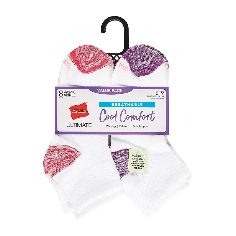 Hanes Cool Comfort Womens BREATHABLE Multi-Pack 8 Pair Quarter Ankle Socks
