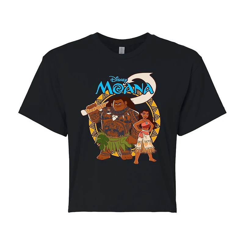 Moana And Maui Cropped Tee Womens Juniors Crew Neck Short Sleeve Regular Fit Graphic T-Shirt