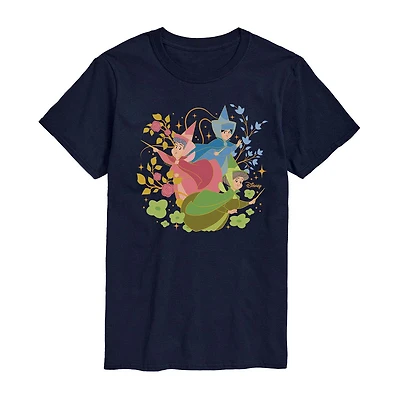 Sleeping Beauty Flora; Fauna And Merryweather Tee Womens Juniors Crew Neck Short Sleeve Regular Fit Graphic T-Shirt