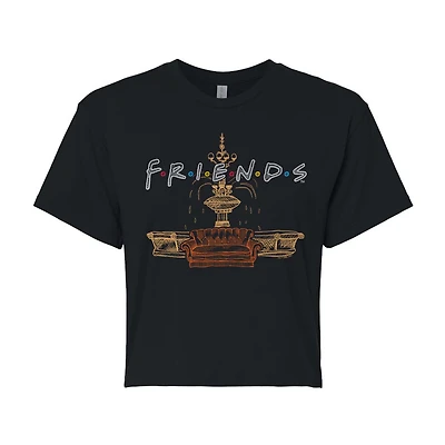 Friends Fountain Cropped Tee Womens Juniors Crew Neck Short Sleeve Regular Fit Graphic T-Shirt
