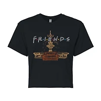 Friends Fountain Cropped Tee Womens Juniors Crew Neck Short Sleeve Regular Fit Graphic T-Shirt