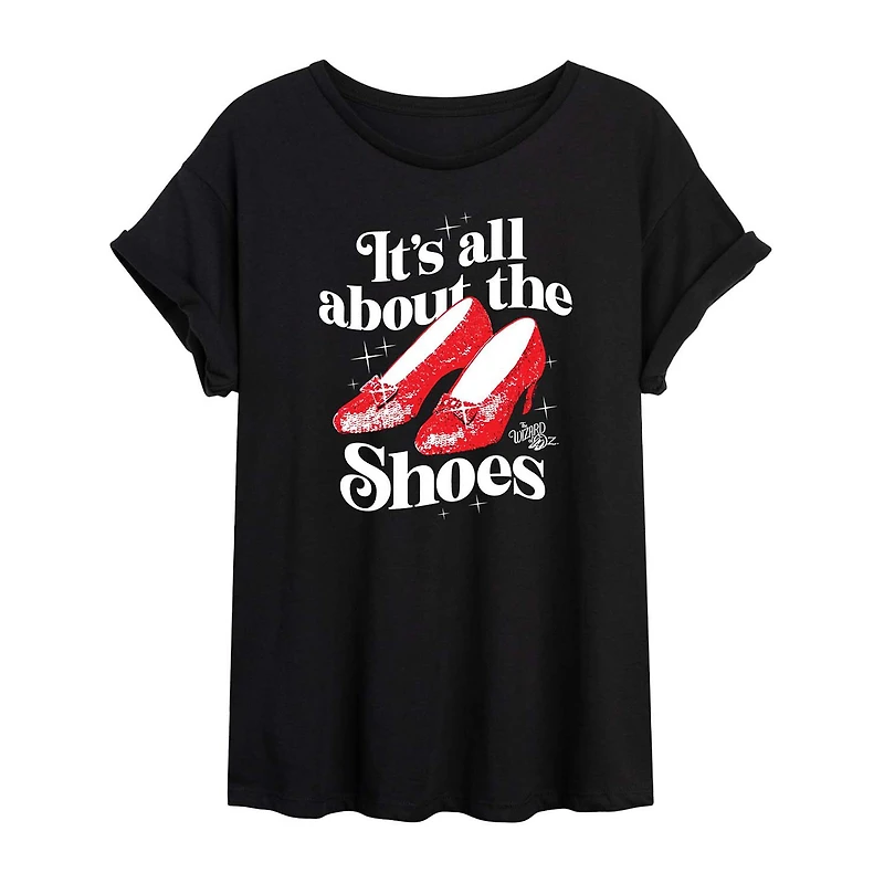It'S All About The Shoes Tee Womens Juniors Crew Neck Short Sleeve Oversized Wizard of Oz Graphic T-Shirt