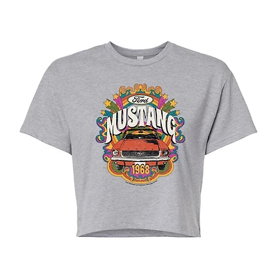 Ford Mustang Cropped Tee Womens Juniors Crew Neck Short Sleeve Regular Fit Graphic T-Shirt