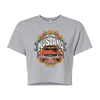 Ford Mustang Cropped Tee Womens Juniors Crew Neck Short Sleeve Regular Fit Graphic T-Shirt