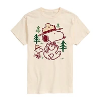 Peanuts Snoopy And Woodstock Wilderness Tee Womens Juniors Crew Neck Short Sleeve Regular Fit Graphic T-Shirt