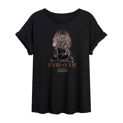 Game Of Thrones You Live Or Die Tee Womens Juniors Crew Neck Short Sleeve Oversized Graphic T-Shirt