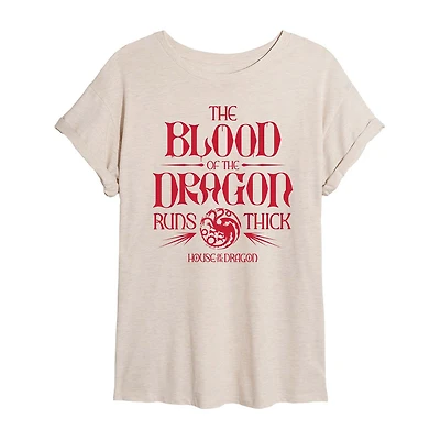 Game Of Thrones House Dragon Blood Tee Womens Juniors Crew Neck Short Sleeve Oversized Graphic T-Shirt