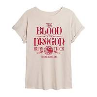 Game Of Thrones House Dragon Blood Tee Womens Juniors Crew Neck Short Sleeve Oversized Graphic T-Shirt