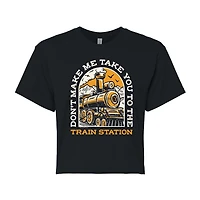 Yellowstone Train Station Cropped Tee Womens Juniors Crew Neck Short Sleeve Regular Fit Graphic T-Shirt