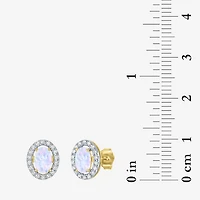 Diamond Accent Lab Created White Opal 10K Gold 9.5mm Stud Earrings