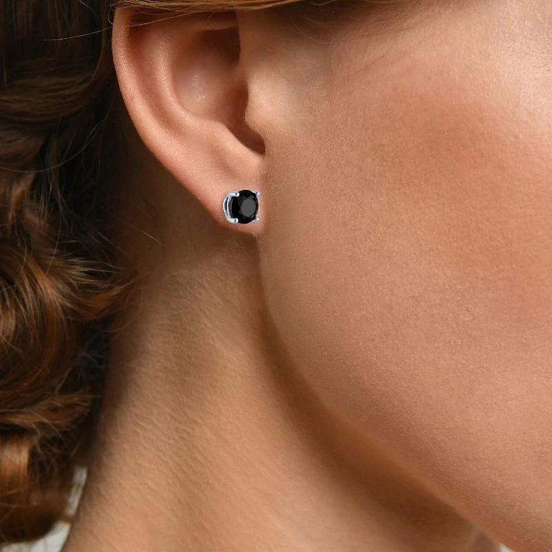 2 CT. T.W. Natural Black Diamond 10K Gold 6.5mm Round Stud Earrings