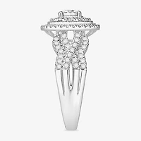 Womens 1 CT. T.W. Natural White Diamond 10K Gold Round Side Stone Halo Engagement Ring