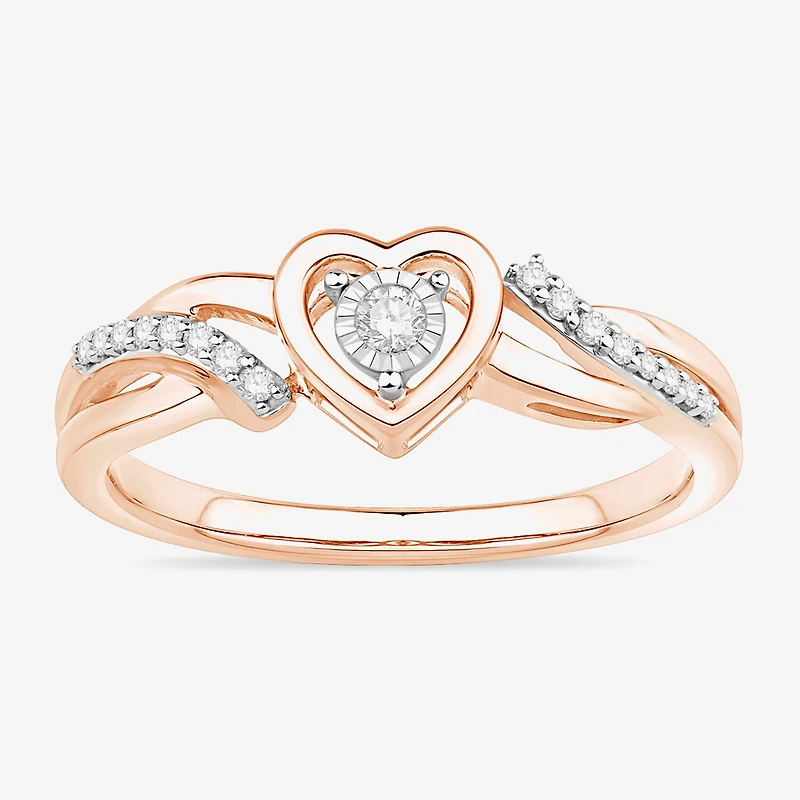 Promise My Love Womens 1/10 CT. T.W. Natural White Diamond 10K Gold Heart Ring