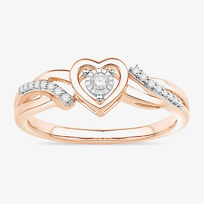 Promise My Love Womens 1/10 CT. T.W. Natural White Diamond 10K Gold Heart Ring