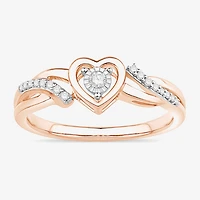 Promise My Love Womens 1/10 CT. T.W. Natural White Diamond 10K Gold Heart Ring