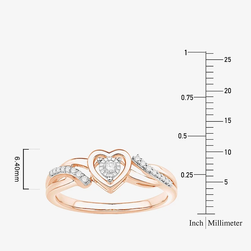 Promise My Love Womens 1/10 CT. T.W. Natural White Diamond 10K Gold Heart Ring