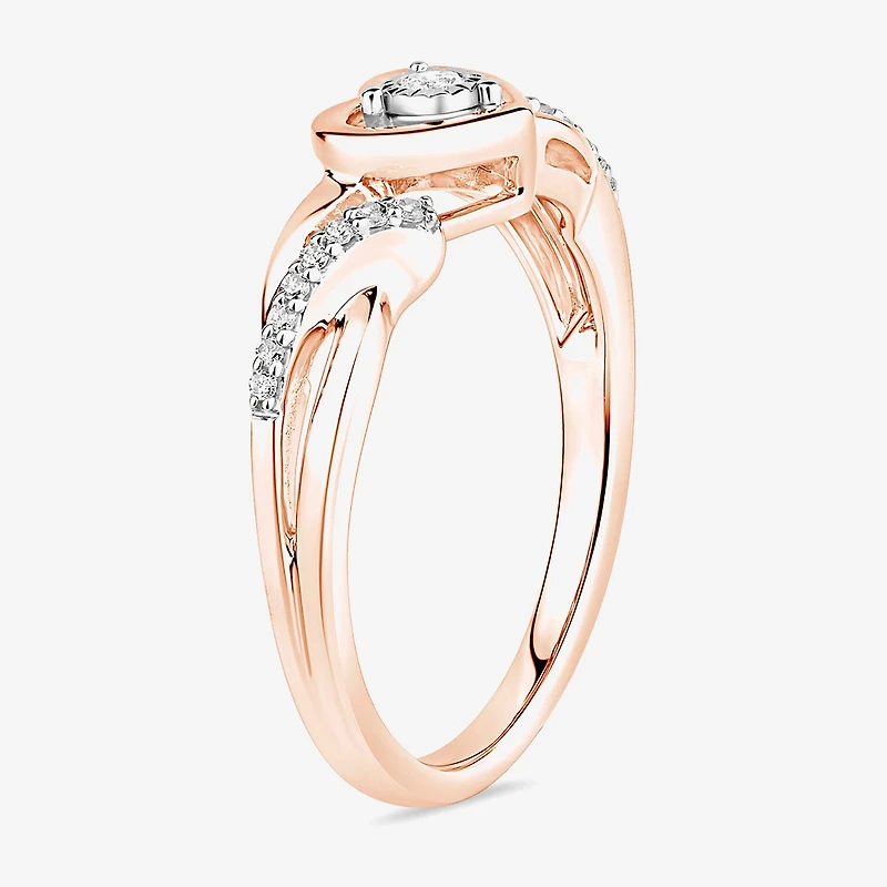 Promise My Love Womens 1/10 CT. T.W. Natural White Diamond 10K Gold Heart Ring