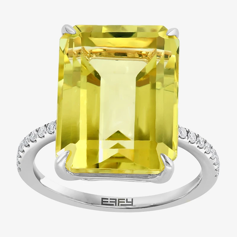Effy Final Call Womens Genuine Yellow Quartz Sterling Silver Side Stone Cocktail Ring