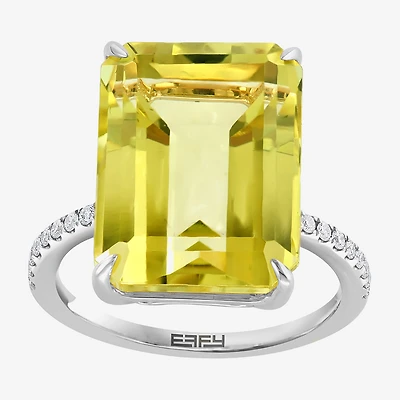 Effy Final Call Womens Genuine Yellow Quartz Sterling Silver Side Stone Cocktail Ring