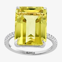 Effy Final Call Womens Genuine Yellow Quartz Sterling Silver Side Stone Cocktail Ring