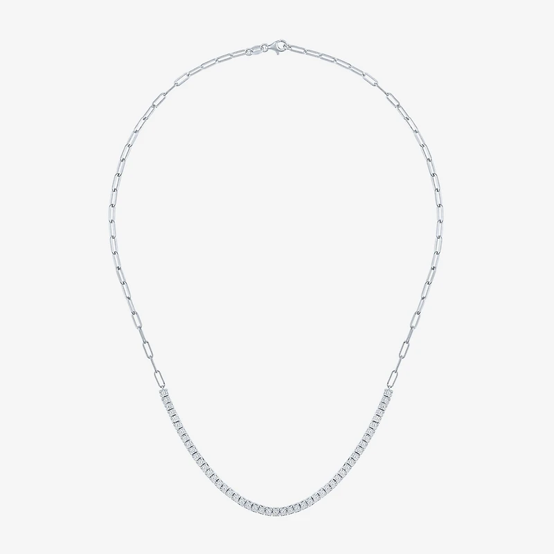 (G-H / I1-I2) Womens White Diamond Sterling Silver 13 Inch Tennis Necklace
