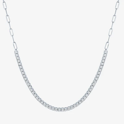 (G-H / I1-I2) Womens White Diamond Sterling Silver 13 Inch Tennis Necklace
