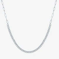 (G-H / I1-I2) Womens White Diamond Sterling Silver 13 Inch Tennis Necklace