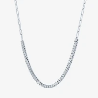 (G-H / I1-I2) Womens White Diamond Sterling Silver 13 Inch Tennis Necklace