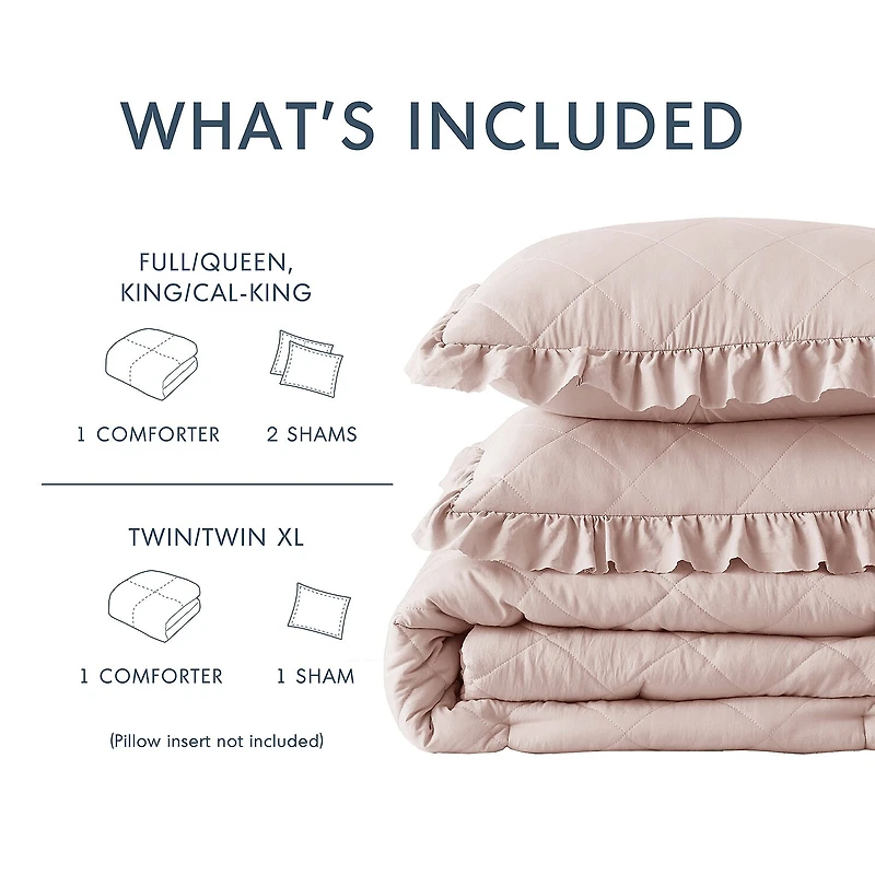 510 Design Phoebe Diamond Quilted Ruffle Edge Midweight Comforter Set