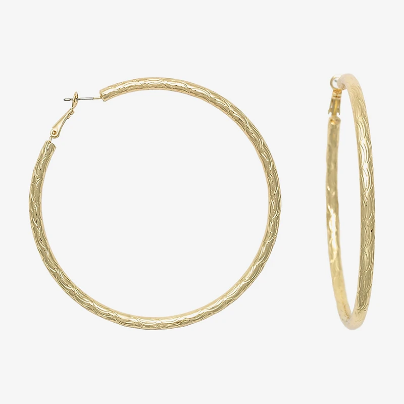 Bold Elements Diamond-Cut 79.1mm Womens 79.1mm Hoop Earrings