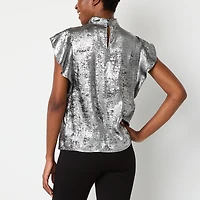 Worthington Womens Keyhole Neck Short Sleeve Satin Blouse