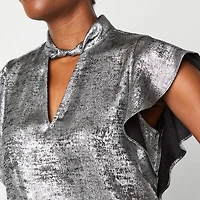 Worthington Womens Keyhole Neck Short Sleeve Satin Blouse
