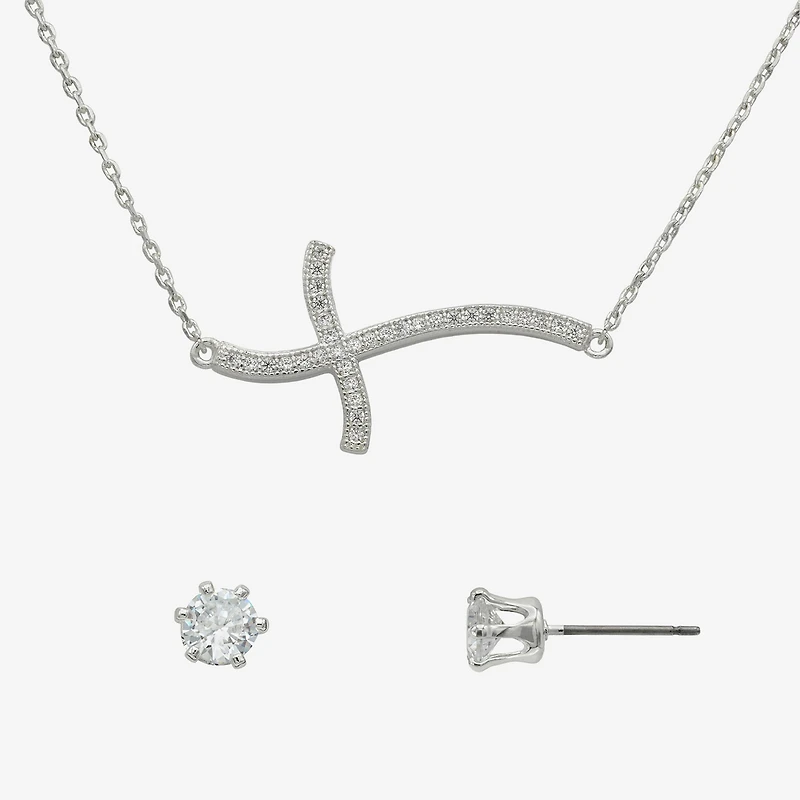 Sparkle Allure Womens Cubic Zirconia Pure Silver Over Brass Cross -pc. Jewelry Set