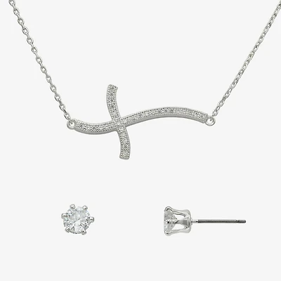 Sparkle Allure Womens Cubic Zirconia Pure Silver Over Brass Cross -pc. Jewelry Set