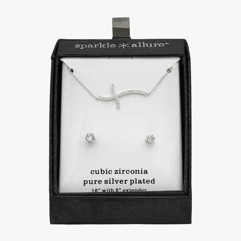 Sparkle Allure Womens Cubic Zirconia Pure Silver Over Brass Cross -pc. Jewelry Set