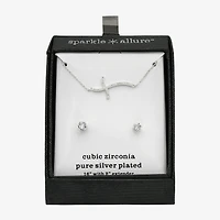 Sparkle Allure Womens Cubic Zirconia Pure Silver Over Brass Cross -pc. Jewelry Set